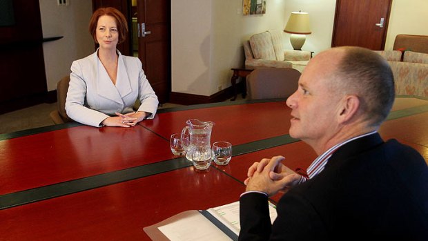 Premier Campbell Newman meets with Prime Minister Julia Gillard in Brisbane for the first time since his election victory.