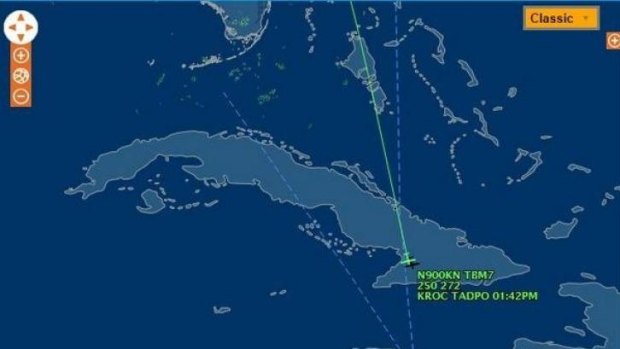 The path the flight took over Cuba.