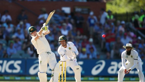 Over the top: Steve Smith played a quickfire innings and was dismissed with victory in sight.