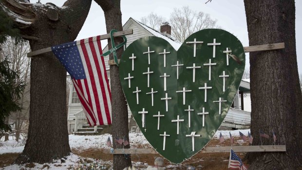 A memorial to commemorate the 26 Sandy Hook Elementary School shooting victims - 20 children and six adults - on the one year anniversary of the shooting rampage in 2013. 
