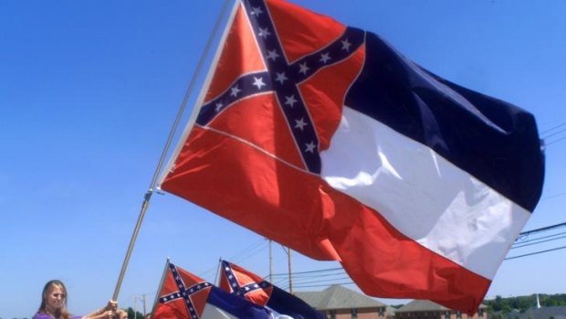 The 1894 state flag of Mississippi, featuring the Confederate flag.