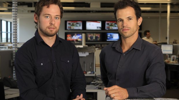 <i>The Age</i> investigative reporters Nick McKenzie, left, and Richard Baker.