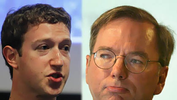Facebook CEO Mark Zuckerberg, left, and Google CEO Eric Schmidt.