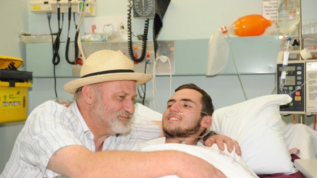 Richard Cass (left) with his son Jamie Neale at the hospital.