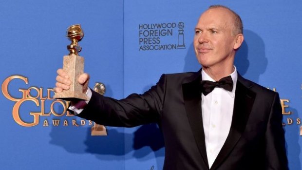 Michael Keaton, winner of best actor in a motion picture - musical or comedy for <i>Birdman</i>.