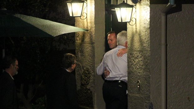 Tony Abbott greets former schoolmates from Riverview Old Ignatians for their 40th anniversary celebrations at Kirribilli House.