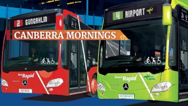 An image of the colour-coded buses proposed by the Liberals in their ACTION bus overhaul
