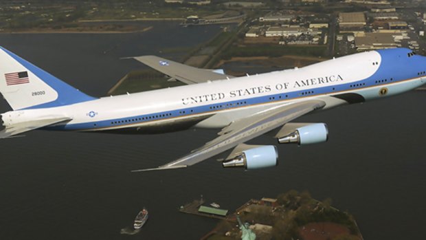 Air Force One flies over New York last month.