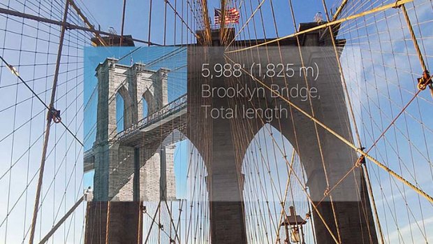 Augmented reality: The Brooklyn Bridge as seen through Google Glass.