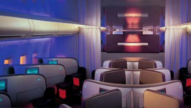 The herringbone (zig-zag) configuration means Virgin Atlantic upper-class seats face forward and every seat has aisle access. 