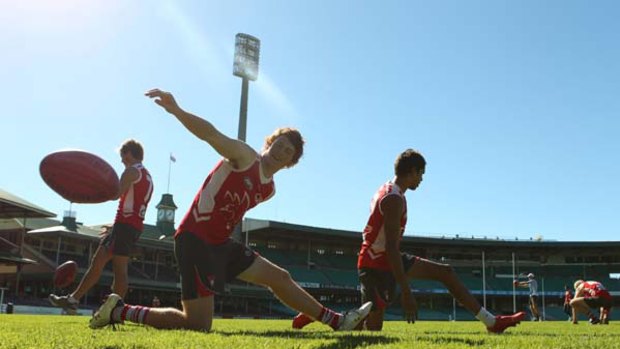 Having a laugh and a ball ... Sydney’s Gary Rohan was relaxed at the SCG yesterday before the Swans’ clash against the Cats in Geelong. The first-round pick is due to make his debut against the reigning premiers tomorrow.