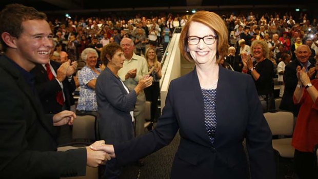 Casting herself as a ''westie'': Julia Gillard arriving at the University of Western Sydney.