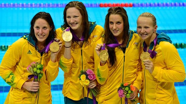 Alicia Coutts, Cate Campbell, Brittanie Elmslie and Melanie Schlanger won Australia's only gold medal in swimming at the London Olympics in the 4x100m freestyle.