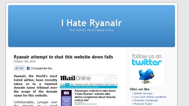 A screengrab from the new website, ihateryanair.org.