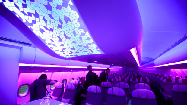A mock-up of Airbus' Airspace A330neo cabin.