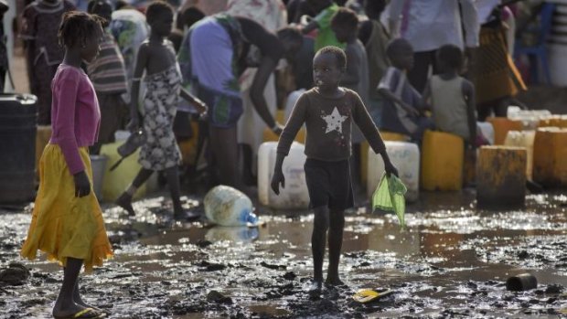 Children in a UN compound in the capital Juba. Some 25,000 people live in two hastily arranged camps for the internally displaced in the city and nearly 40,000 are in camps elsewhere in the country.