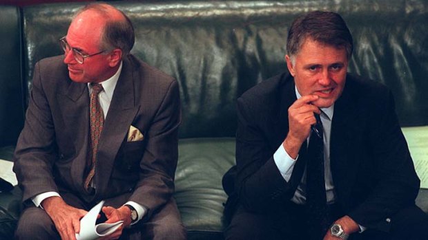 Opposite sides of the fence ... John Howard and Malcolm Turnbull at the Australian Constitutional Convention in 1998.
