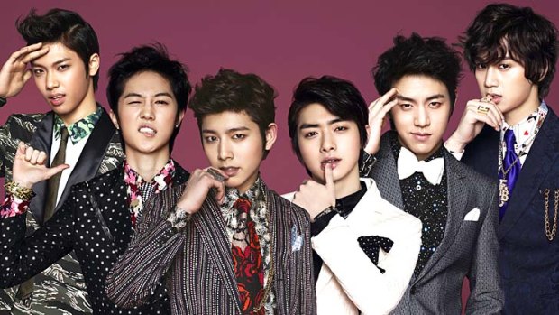 Barom Yu (second from right) with his South Korean boy band C-CLOWN.