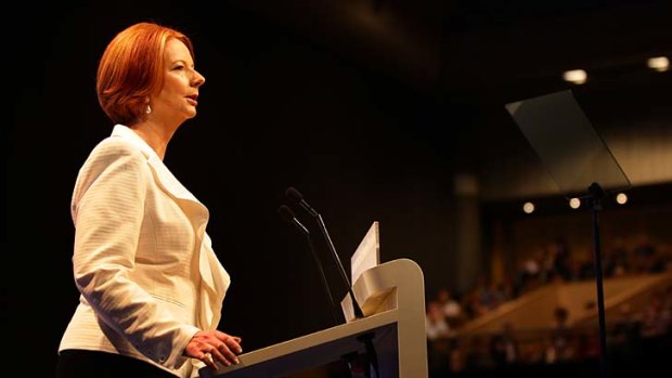 Prime Minister Julia Gillard addresses the ALP's  National Conference.
