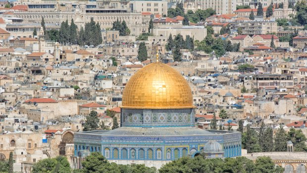 The golden Dome of the Rock on the Temple Mount, Jerusalem.
