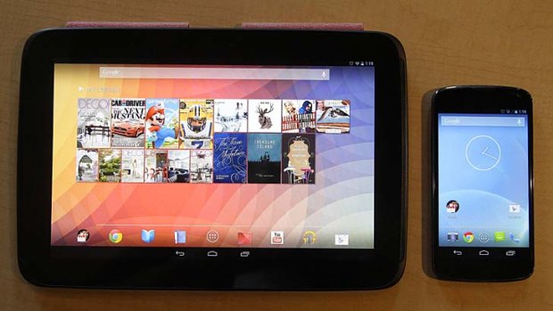 Side-by-side ... the Nexus 10 tablet, left, and the Nexus 4 smartphone.