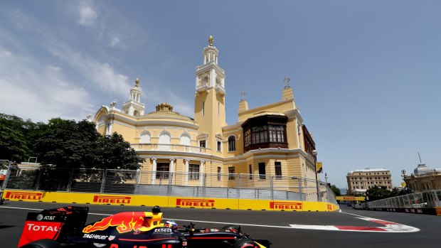 Nice drive: Ricciardo makes his way around the picturesque Baku circuit.