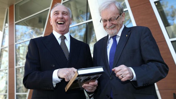 Former prime minister Paul Keating with former minister Gareth Evans on Wednesday.