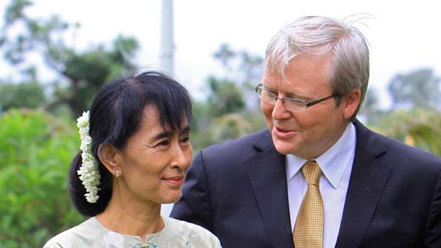 Mr Rudd with Aung San Suu Kyi.