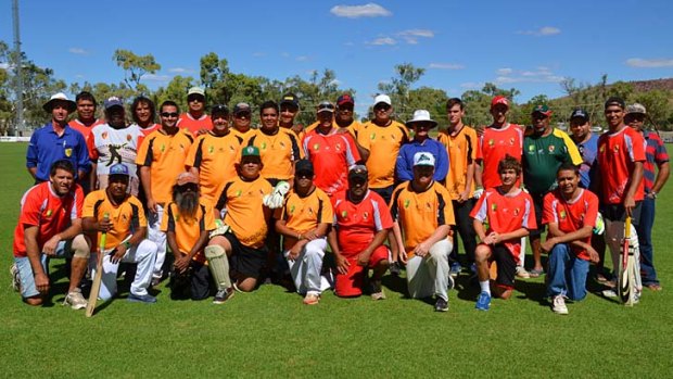 Field of Dreamtime ... the Tennant Creek and Alice Springs teams in the Imparja Cup.