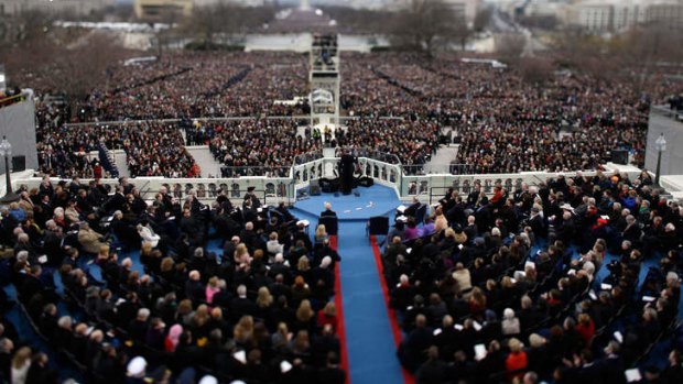 President Barack Obama gives his inauguration address during the public ceremonial inauguration.