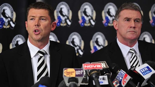Walsh with Collingwood CEO Garry Pert (left) at a press conference to announce the suspension of Alan Didak and Heath Shaw.  5th August 2008