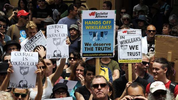 Hundreds of Australians rally in support of WikiLeaks founder Julian Assange in Sydney on Friday.