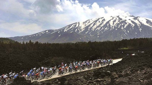 Mountain to climb ... the peloton winds its way towards Mount Etna during Sunday's ninth stage of the Giro D'Italia.