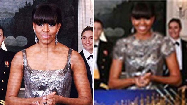 Before and after ... how Iranian state media photoshopped Michelle Obama's dress.