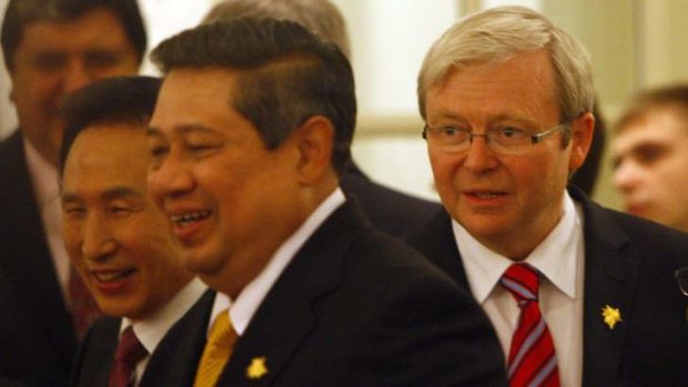 The then Australian prime minister Kevin Rudd meets with Indonesian President Susilo Bambang Yudhoyono in November 2009.