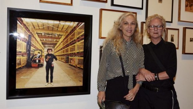Anne Zahalka (left) and Rosemary Laing in front of her work in the exhibition. 