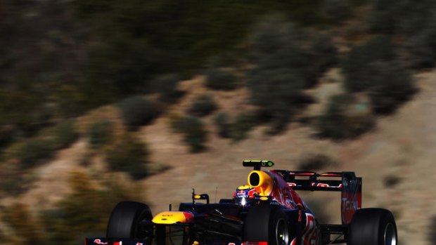 Mark Webber of Australia and Red Bull Racing drives during Formula One winter testing at the Circuito de Jerez in Spain.