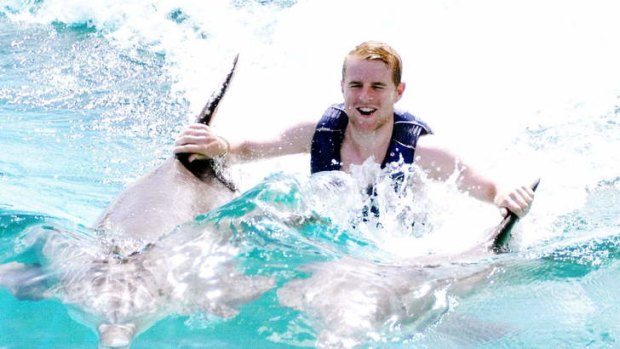Back in the saddle: After swimming with dolphins in Hawaii during an enforced spring break, Tom Berry  will reunite with Glencadam Gold in the Caulfield Cup on Saturday.
