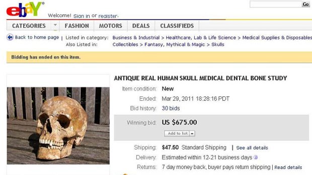 Black market ... the skull on Stutsglider’s eBay page.