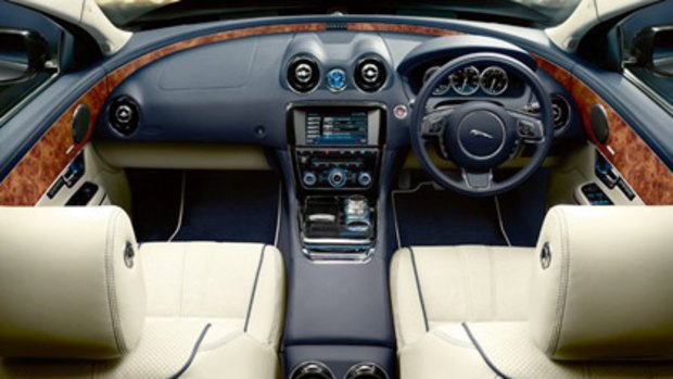 Interior of the Jaguar XJ limousine.