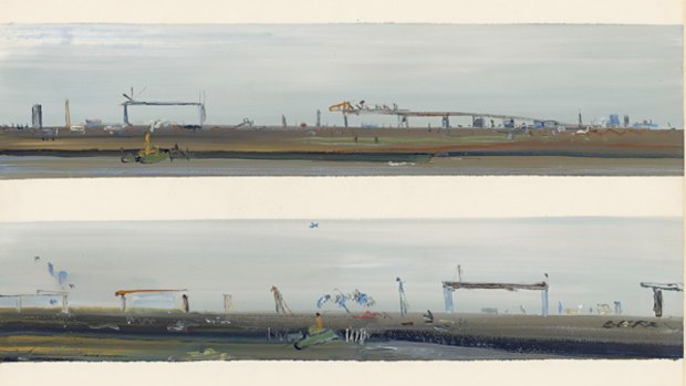 'West Gate Bridge', by Fred Williams, 1970. This is one of many paintings and drawings by the Victorian artist of the bridge, i