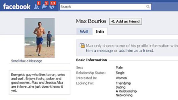 The false Facebook site in the name of Max Bourke.