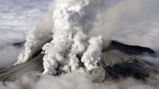 Dense plumes spew out from Mount Ontake as the Japanese volcano erupts on Saturday.