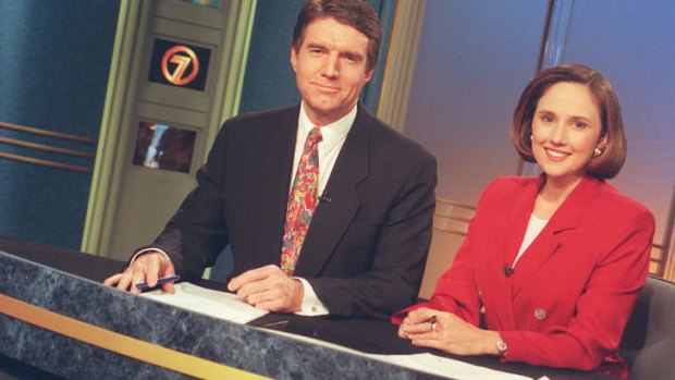 <i>Seven News</i> presenters Peter Ford, left, and Chris Bath on the set of <i>Sunrise</i>.