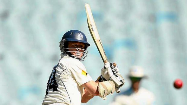 Bingo: Chris Rogers glances down leg on his way to 88 for Victoria against NSW.