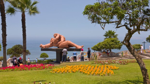 The Parque del Amor with its <i>El Beso</i> (The Kiss) sculpture in Miraflores, Lima.