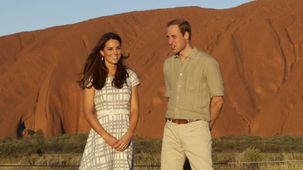 Prince William, Duke of Cambridge and Catherine, Duchess of Cambridge enjoy a sunset walk at Uluru.