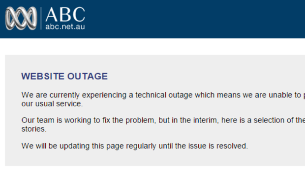 A message on ABC New's website apologising for the outage.