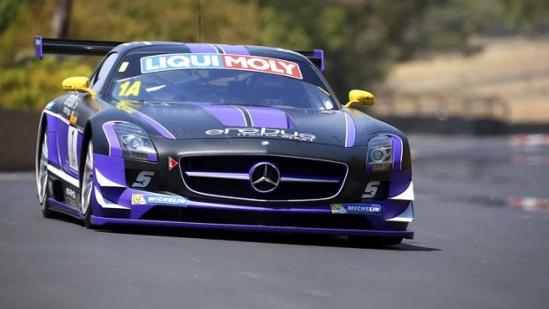 Bouncing back: Dumped V8s driver Maro Engel on his way towards a record pole-position time in the Bathurst 12 Hour on Saturday.