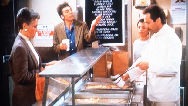 Kramer, left centre, argues with "The Soup Nazi" in Seinfeld.